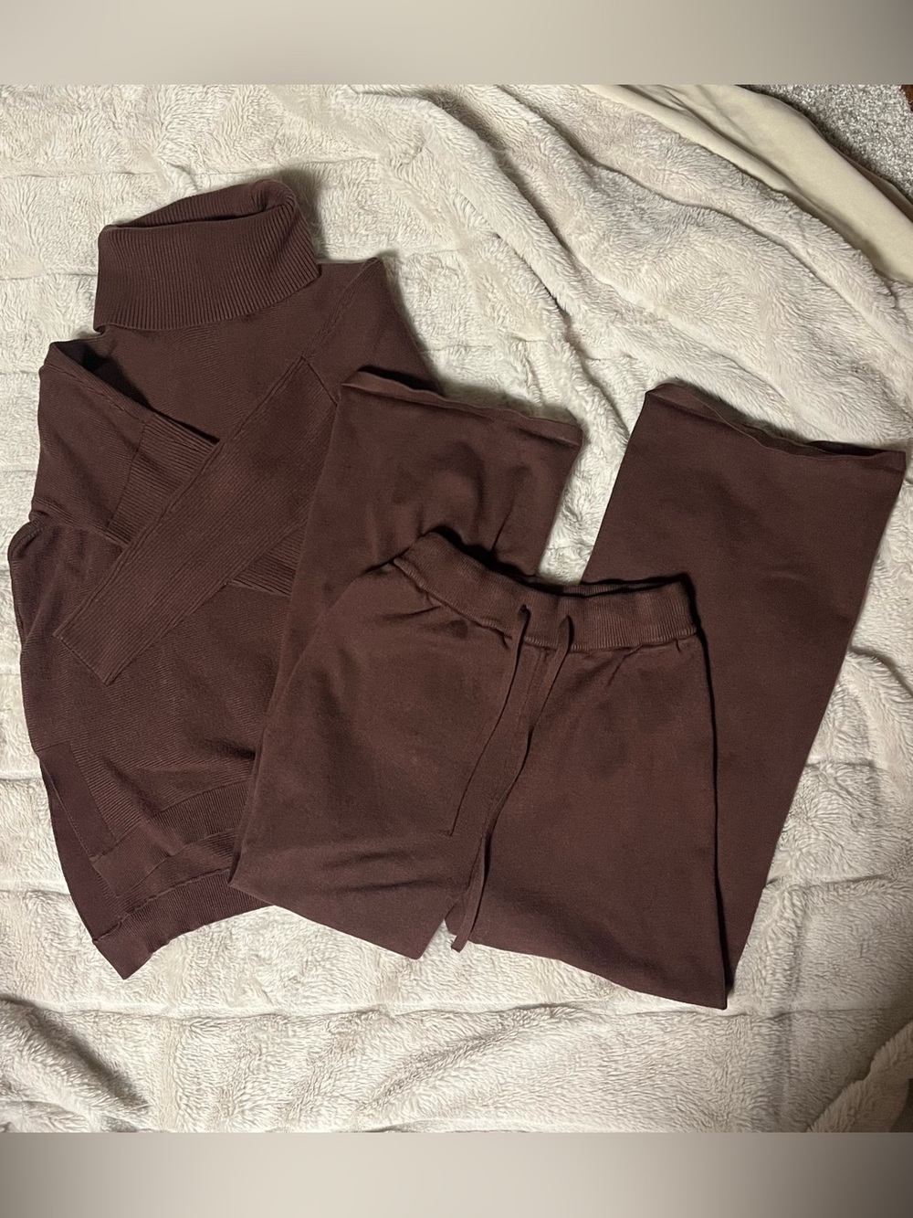Unbranded Women's Brown Knit Turtleneck Sweater & Pant Set